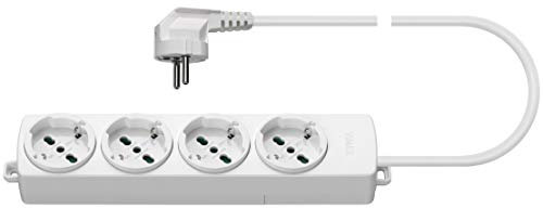 VIMAR 01292.CK.B Presa mobile multipla con 4 uscite SICURY universali, cavo da 2 m, spina grande 2P+T 16 A combinata standard tedesco e francese, bianco