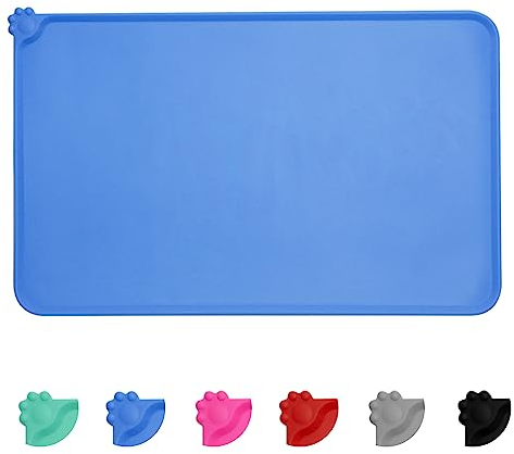 MOACC Tapis Gamelle Chien, Tapis d’Alimentation pour Chat en Silicone aux Normes FDA, Imperméable et Antidérapant, Bleu, 54 X 38 cm