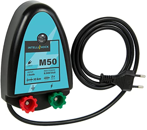 IntelliShock M50 Weidezaungerät 230V, 9.900 V Spannung, ideal für Elektronetze, kleines, kompaktes Netzgerät, elektrischer Weidezaun, ideales Weidegerät