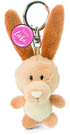 NICI Schlüsselanhänger Hase 7cm mit Anhänger Alles Liebe – Glücksbringer Hasen-Anhänger für Schlüsselband, Schlüsselbund & Schlüsselkette, Braun/Beige