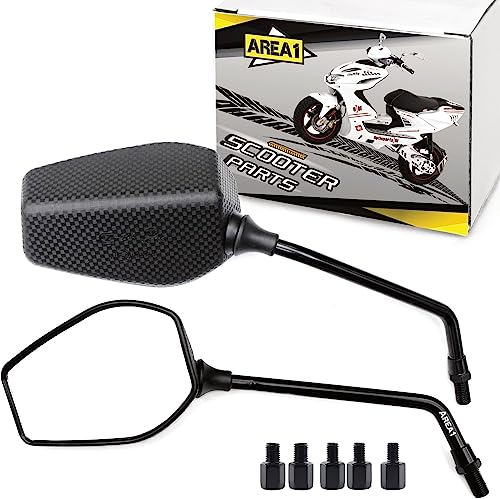Area1 Universal Motorroller Ersatz Rückspiegel Paar e-geprüft M8/M10 Rechtsgewinde + Adapter, für z.B. Race GT50 TPH Zip Runner NRG Speedfight