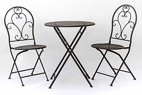 AVANTI TRENDSTORE - Bistro - Set arredo esterno in ferro per due persone, composto da un tavolino con piano rotondo e due sedie, pieghevole. Disponibile in due colorazioni. (marrone antico)