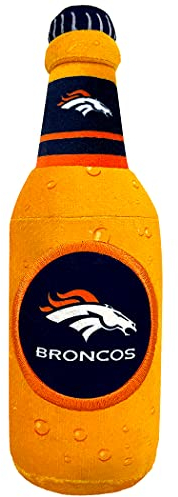 NFL Denver Broncos Bierflasche Plüsch Hund & Katze Quietschspielzeug - Niedliches Stadion SODA Flasche Snack Plüschtier für Hunde & Katzen mit Innenquietscher & Schöner Fußballmannschaft Name/Logo