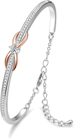 Praelinos Bracciale Donna Simbolo Infinito Placcato Oro Bianco/Rosa Carati Bracciali Galvanico 5A Zirconi Cubici Gioielli Regalo per la Festa della Mamma Moglie Fidanzata Ragazze