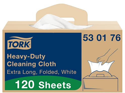 Tork Heavy-Duty Cleaning Cloth White W7, One-at-a-Time Dispensing, 1 x 120 Cloths, 530176