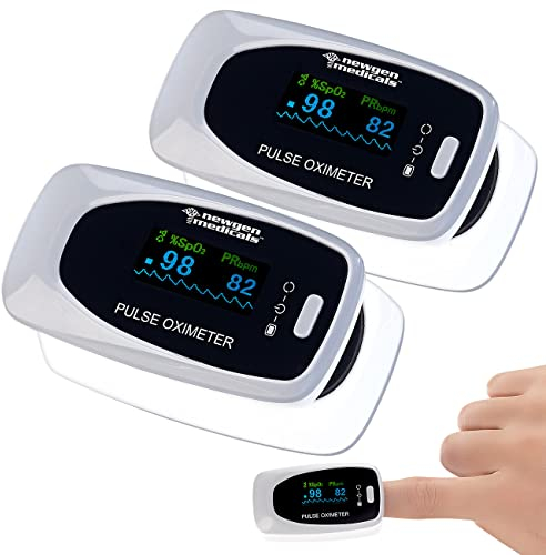 newgen medicals Oximeter: 2er-Set medizinische Finger-Pulsoximeter mit LCD-Farbdisplay (Sauerstoffmesser, Puls Oximeter, Blutdruckmessgerät)
