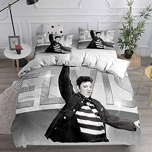 Berühmte Sängerin Elvis Presley Bettwäsche-Set Bettbezug 50x75cm Kissenbezug, 3 Stück Tagesdecke Mann Frau Mädchen Junge Mikrofaser (EP 04,135 x 200 cm)
