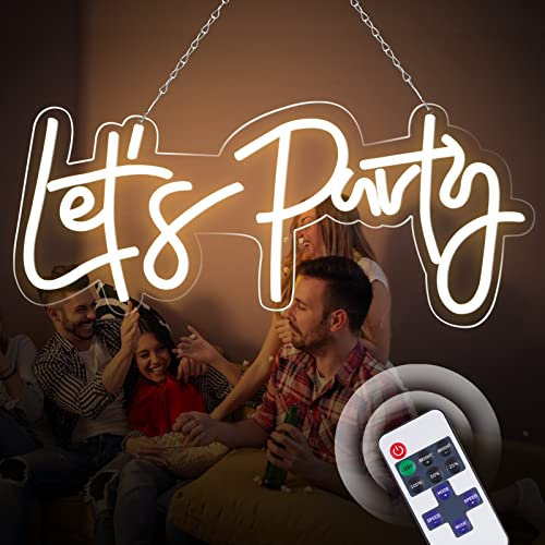 YUCHENGTECH Lets Party Neon Schild 58.4x25.4cm Lets Party Neonlicht mit dimmbarer Fernbedienung für Geburtstag Party Hochzeit Wanddekoration Bar Home Weihnachtslicht Geschenke