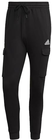adidas Uomo Essentials Fleece Regular Tapered Cargo Pants, Black/White, M