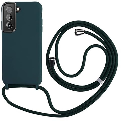 Keteen Collier pour Samsung Galaxy S22 Coque Silicone Liquide Bumper Housse Galaxy S22 Lanière avec Cordon Réglable Longueur Chaîne Lanyard Case Housse Étui pour Samsung Galaxy S22, Vert foncé