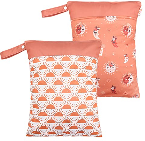 SEAUR Stoffwindeltaschen 2 Stück wasserdichte Nasstasche mit Reißverschluss Wiederverwendbare Windeltasche für Babywindeln Kleidung Farbe 3
