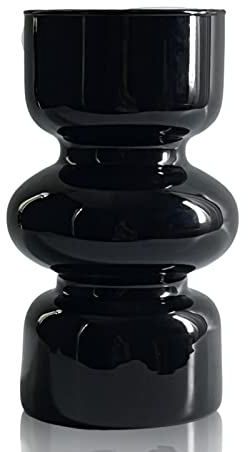 BLOFLO Black Glass Hydroponic Vase, 7Inches Glass Vase for Flower, Modern Geometric Three-Layer Floral Vases for Home Office, Wedding Table Decoration(Black)