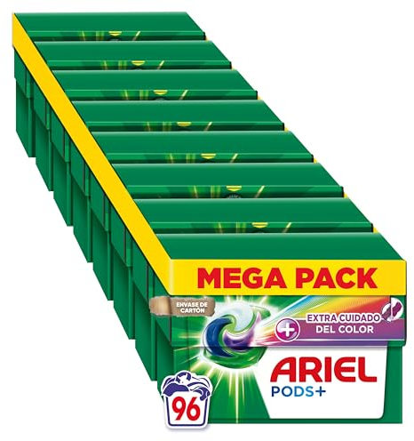ARIEL PODS Todo en 1 Detergente Lavadora Liquido en Capsulas/Pastillas, 96 Lavados (8x12), Jabon Limpieza Profunda, Mas Color, Cuidado Extra del Color y el Brillo