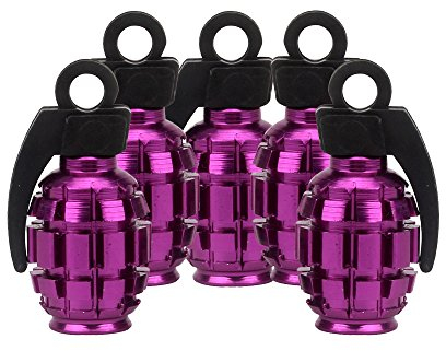 SENZEAL 5 x Aluminiumlegierung Handgranate Stil Universal Auto LKW Motorrad Rad Reifen Ventilkappen Reifen Air Ventil Cover Lila