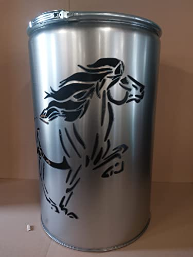 Fuchsbau Feuertonnen Feuertonne mit - Islandpferd - Motiv - Gefertigt aus neuem Ölfass - Besondere Feuerstelle für Garten und Terrasse - Hohe Feuerschale mit Rostoptik - 90 x 60 cm