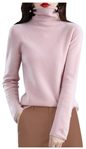 Minetom Femme Laine Pull Col Roulé Pullover Sweater Hauts Manches Longues Chandail Casual Tricots Hiver Automne Doux Pull Tops Rose M
