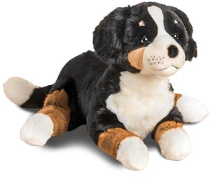 La Pelucherie - Mein Plüschhund Ferdinand – groß sitzend 60 cm schwarz braun und weiß – Kuscheltier Hund sehr weich für Babys – realistisches und handgefertigtes Plüschtier – französische Marke