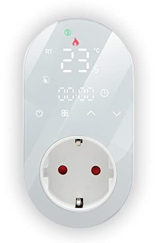 Prise Thermostat connecté radiateur Electrique Thermostat WiFi programmable pour Chauffage Refroidissement Contrôleur Thermostat d'ambiance regulateur de Temperature avec sonde (Blanc)