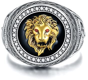 SLIACETE 925 Sterling Silber Löwenkopf Ring für Männer Löwen Schmuck Geschenke für Vater Freunde, Größe: 58 (18.5)