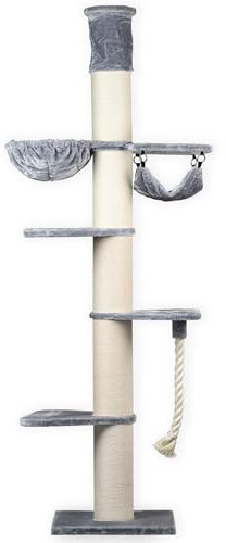 RHRQuality Kratzbaum für große Katzen – Maine Coon Tower Crown – 250 bis 270 cm hoch – Mit extra dicken 20 cm Sisalstämmen – Hellgrau