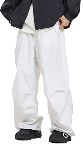 ORANDESIGNE Baggy Pantalons Homme Cargo Pantalon de Survêtement Large Garçons Y2K Parachute Pantalon avec Poches Hip Hop Coupe Droite Vintage Pantalons Streetwear Unisexe H Blanc M