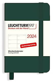 LEUCHTTURM1917 367639 Wochenkalender Mini (A7) 2024, Forest Green, Deutsch, 12 Monate
