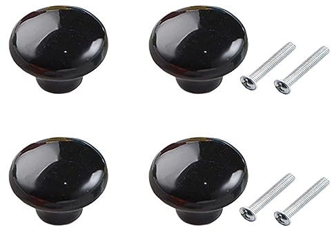 Yesmin 4 Pcs Colored Ceramic Drawer Handles,Cute Cabinet Handles,Wardrobe Door Single Hole Handles,Bedroom,Living Room,Kitchen Furniture-Black