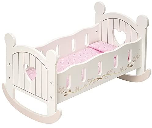 ROBUD Wooden Cot for 18 Inch Dolls - Bed With Bedding, Rocking Cradle, Crib Accessories - Baby Doll Furniture - Toys Gifts for Age 3+