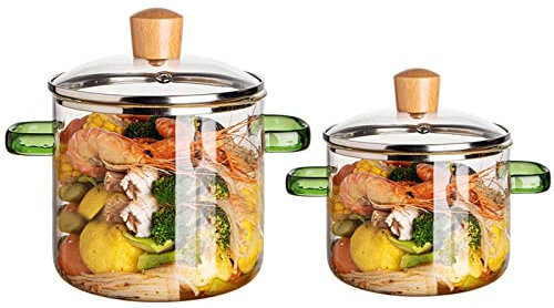 DXYQXL 2PCs High Borosilicate Glass Cooking Pot Set - 2.3L+1.6L Glass Saucepan And Soup Pot With Double-Ear Handles, Heat-Resistant, Transparent Glass Frying Pot With Cover