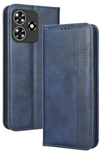 Topme Handyhülle hülle fur ZTE Blade A73 (4G) / V50S / V50 Smart (6.6 Inches) Case Schutzhülle, Handyhülle aus Leder mit Stilvollem, Strukturiertem Kartenschlitz.Blau