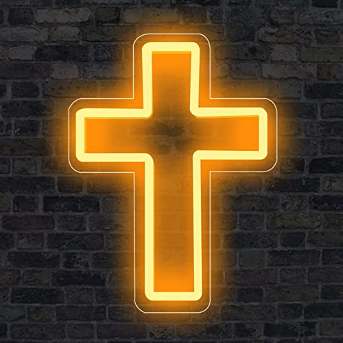 Jesus-Kreuz-Neonschild, LED-Schilder, Kreuz-Dekor-Lampe, Licht, Neon-Kreuz-Schild für Wand, Schlafzimmer, christliche Dekoration, religiöses Zimmer, Kinderzimmer (Orange)