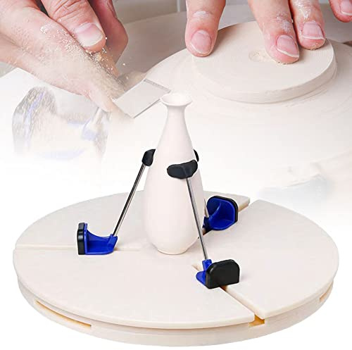 SHENJIA Adjustable Pottery Machine Turntable Clamp, Clay Tool for Fixing Ceramics, Pottery Trimming Tools Turntable Clamp, with 3 High-Position Support, Ideal for Pottery Lovers