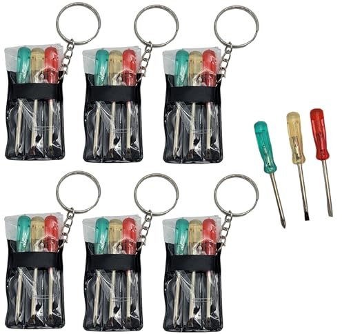 Mini Screwdriver Set Keychain with 3 Tools (2.5) Miniature Metal Screwdriver Set Key Chains Includes 2 Flathead Screwdrivers and 1 Crossing Screwdriver in a Portable Pouch (12 Packs)