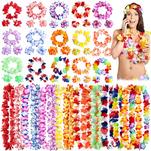 60 Pezzi Ghirlanda Hawaiana Collana, Ghirlande di Fiori Hawaiane, Collana con Fiore Hawaiano, Fasce e Bracciali, Collane Hawaii Fiori per Tropicale Spiaggia a Tema Festa Decorazioni