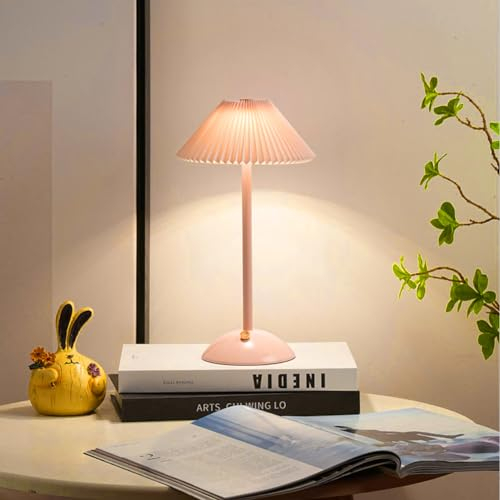 BomKra LED Tischlampe Akku,Tischleuchte Kabellos Dimmbare mit Touch Control,3 Lichtmodi,Wiederaufladbar Tischlampe mit USB,Metall Tischlampe Outdoor für Schlafzimmer Bar Restaurant (Rosa)