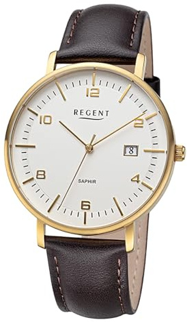 REGENT Herren Armbanduhr Analog Lederarmband Dunkelbraun URF1517 Analoguhr