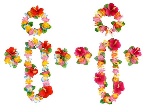 duoyif Hawaii Kette Blumenketten Hawaiiketten Hawaiian Haarband Armbänder Hula Lei Blumenkette Hawaiiketten Für Karneval Oktoberfest Strandpartys Ostern Jubelnde Cheerleading