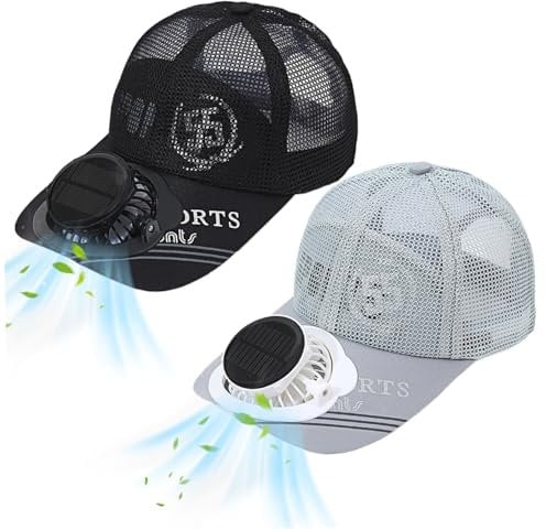 KDAMGOQE Solar Fan Hat Solar Fan Hat USB 3 Speeds 650mAh Cooling Hat With Solar Fan with LED Display Outdoor Anti-UV Breathable Unisex Adjustable Baseball Cap for Biking, Hiking, Walking (Black)