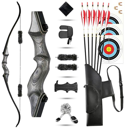 ZSHJGJR 60 Zoll Takedown Recurve Bogen Holz Aluminium 30-60lbs Bogenschießen Pfeil und Bogen Set Erwachsene Anfänger Jagdbogen Longbogen Traditioneller Bogen Set mit Zubehör (Holz Bogen, 40 lbs)