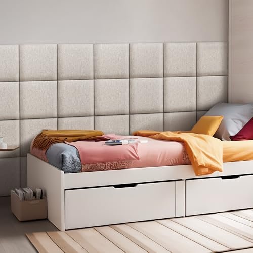 [neu.haus] Wandkissen Carpino 4er Set 30 x 30 cm Wandpolster Textil Grau Wandpaneele gepolstert Kopfteil für Bett Polsterpaneel zum Kleben