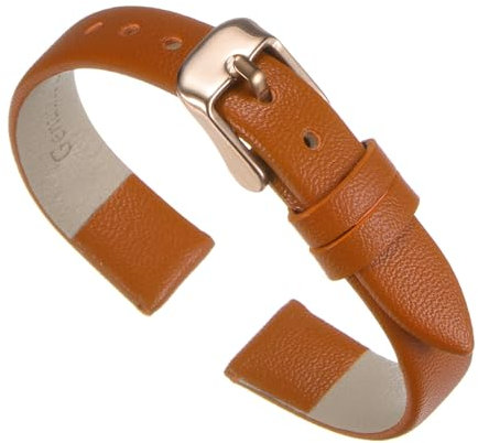 QUARKZMAN Uhrenarmband Leder Armband 12mm Uhrenarmbänder aus Echtem Leder mit Edelstahl Schnalle Vintage Ersatzarmband für Uhr Smartwatch Damen Herren (Braun)