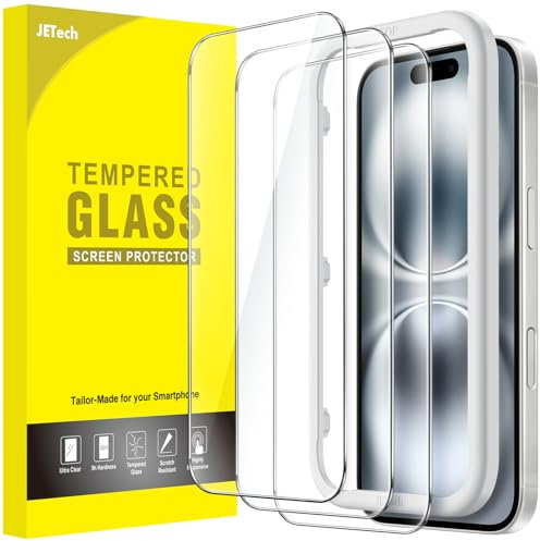 JETech Protector de Pantalla para iPhone 16 6,1 Pulgadas, Cristal Vidrio Templado con Marco de Instalación Fácil, Amigable para Funda, HD Transparente, 3 Unidades