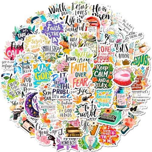Bible Verse Stickers, Waterproof Faith Stickers with Scripture Quotes and Floral Motifs for Laptops Water Bottles Journals Scrapbooks Easter Decorations Teens Church Crafts 50PCS