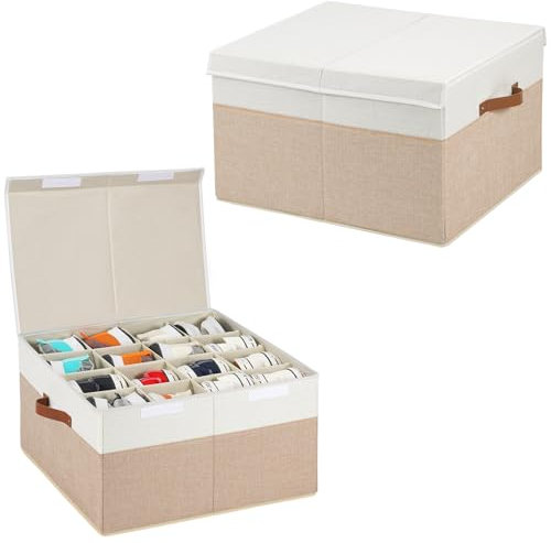 Schuh-Organizer für den Schrank, passend für 32 Paar, große Schuhaufbewahrungsbox mit verstellbaren Trennwänden für Sandalen, High Heels, Turnschuhe, stapelbar und faltbar (beige und weiß), 2 Stück