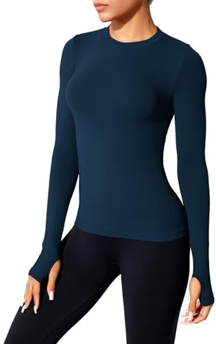 XDSP Maglietta Sportiva da Donna Sportiva Donna a Manica Lunga Maglia Maglietta da Corsa Sport Top Running Yoga Fitness Outdoor T-Shirt Traspirante Leggera Palestra Girocollo per i Pollici