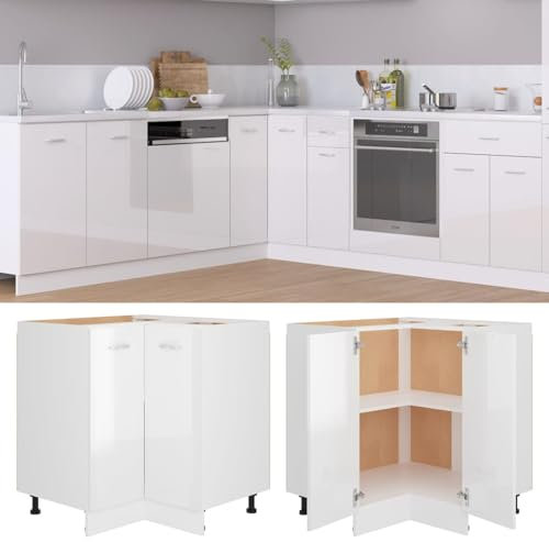 Xichuzi Eckunterschrank, Eckschrank, Winkelküche, Küchen Eckschrank, Küchen Schränke Einzeln, Kitchen Cabinets, Küchenschrank, Hochglanz-Weiß 75,5x75,5x80,5 cm Spanplatte