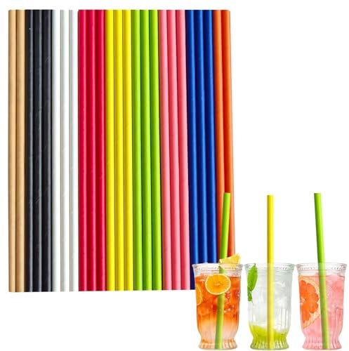 COSORO 100pcs Biodegradable Recyclable Paper Drinking Straws, Mix Colors, Eco-Friendly, 19.7cm, Disposable, Straws for Parties & Daily Use