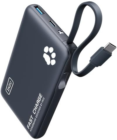 INIU Batterie Externe, 20W PD 10000mAh Power Bank avec USB C Câbles Intégrés, Batterie Portable USB C in&Out PD3.0 QC4.0 Charge Rapide Powerbank pour iPhone 16 15 14 13 12 Pro Max Mini Samsung etc