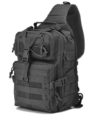 Kavolet Sling Bag Pack, Militär-Schulterrucksack, Molle Assault Range Bag mit Atmungsaktiver Netzpolsterung, Verstellbare Kompressionsgurte für Outdoor-Aktivitäten (Schwarz)