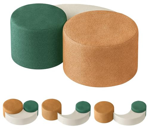 2er Set Ottoman Hocker Samt, Sitzhocker Rund Schaum für Wohnzimmer, Sitzbank Schlafzimmer Einstellbar 100 x 65 x 40 cm, Wartezimmer Stühle, Besucherstuhl